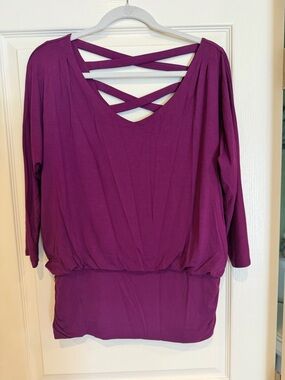 White House Black Market Crisscross Back Dolman Top in Plum
